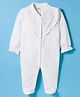 ToffyHouse Waffle Knit Full Sleeves Footed Sleep Suit with Floral Embroidery - Light Beige