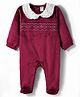 ToffyHouse Cotton Woven Full Sleeves Footed Romper with Heart Embroidery - Maroon