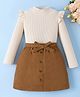 Mark & Mia Full Sleeves Solid Colour Top & Skirt Set - Beige