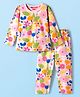 Babyhug Cotton Knit Full Sleeves Co-ords Night Suit With Floral Print - Pink