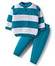 Babyhug Cotton Knit Full Sleeves Sweater Set With Stripes -Teal Blue & White