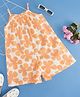 Pantaloons Junior Cotton Flax Woven Sleeveless Floral Printed Romper - Orange