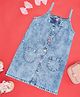 Pantaloons Junior Cotton Denim Sleeveless Mild Washed Dress - Light Blue