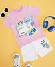 Pantaloons Junior 100% Cotton Knit Half Sleeves The Best Traveller Text Printed Tee & Shorts Set - Lilac