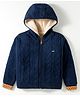 Yellow Apple Knitted Full Sleeves Hooded Front Open Sweater With Cable Knit Design - Navy Blue