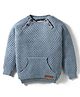 Yellow Apple Knit Full Raglan Sleeves Pullover Solid Color Sweater with Kangaroo Pocket - Light Blue