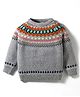 Yellow Apple Knit Full Raglan Sleeves Pullover Sweater with Aztec Design - Grey