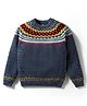 Yellow Apple Knit Full Raglan Sleeves Pullover Sweater with Aztec Design - Blue