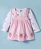 ToffyHouse Knitted Full Sleeves Embroidered Frock with Full Sleeves Printed Inner Tee - Pink