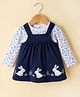 ToffyHouse Knitted Full Sleeves Frock With Inner Tee With Animal Print & Embriodery  - Navy Blue & White