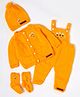 The Original Knit Knit Floral Embroidered Dungaree With Full Sleeves Sweater Cap & Socks Set - Yellow