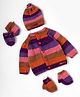 The Original Knit Knit Full Sleeves Rugby Striped Sweater With Coordinating Cap Mittens & Socks Set - Multi Colour