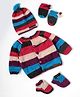 The Original Knit Knit Full Sleeves Rugby Striped Sweater With Coordinating Cap Mittens & Socks Set - Multi Colour