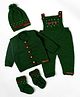 The Original Knit Knit Tree Embroidered Dungaree With Full Sleeves Sweater Cap & Socks Set  - Dark Green