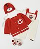 The Original Knit Knit Paw Embroidered Dungaree With Full Sleeves Sweater Cap & Booties Set  - Rust Orange & Cream
