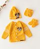 The Original Knit Knit Full Sleeves Teddy Bear Designed Sweater With Cap Mittens & Socks Set - Yellow