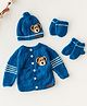 The Original Knit Knit Full Sleeves Teddy Bear Designed Sweater With Cap Mittens & Socks Set - Royal Blue