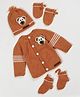 The Original Knit Knit Full Sleeves Teddy Bear Designed Sweater With Cap Mittens & Socks Set - Mustard