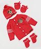 The Original Knit Knit Full Sleeves Teddy Bear Designed Sweater With Cap Mittens & Socks Set - Pink