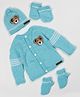 The Original Knit Knit Full Sleeves Teddy Bear Designed Sweater With Cap Mittens & Socks Set - Light Blue