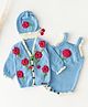 The Original Knit Knit  Sleeveless Floral Crochet Designed Handmade Full Sleeves Handmade Onesie With Sweater & Cap Set  - Light Blue