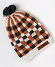 The Original Knit Checked & Pom Pom Embellished Cap - Brown & Grey - Diameter - 30cm