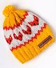 The Original Knit Fox Designed & Pom Pom Embellished Cap - Yellow & White - Diameter - 30cm