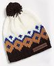 The Original Knit Chevron Designed Pom Pom Detailed Cap - Diameter - 30 Cms - White & Brown