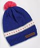 The Original Knit Hearts Designed Pom Pom Detailed Cap - Diameter - 30 Cms - Royal Blue & Off White