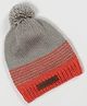 The Original Knit Placement Striped Pom Pom Detailed Cap - Diameter - 30 Cms - Grey & Orange