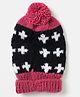 The Original Knit Plus Symbol Designed Pom Pom Detailed Handmade Cap - Diameter - 30 Cms - Pink & Black