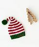 The Original Knit Striped Pom Pom Detailed Handmade Cap - Diameter - 30 Cms - Red & Green