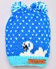 The Original Knit Knit Swan Designed Pom Pom Embellished Cap - Blue & White - Diameter 30 cm