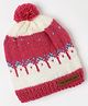 The Original Knit Knit Self Designed Pom Pom Embellished Handmade Cap -White & Magenta - Diameter 30 cm