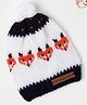 The Original Knit Knit Fox  Designed Pom Pom Embellished Handmade Cap - White & Navy Blue - Diameter 34.5 Cm
