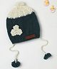 The Original Knit Knit Floral Crochet  Designed With Pom Pom & Beads Embellished Handmade Cap - Dark Grey - Diameter - 34.5 Cm