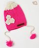 The Original Knit Knit Floral Crochet  Designed With Pom Pom & Beads Embellished Handmade Cap - Hot Pink - Diameter 34.5 Cm