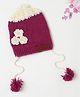 The Original Knit Knit Floral Crochet  Designed With Pom Pom & Beads Embellished Handmade Cap - Purple - Diameter - 34.5 Cm