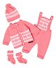 The Original Knit Full Sleeves Self Designed Sweater & Dungaree With Cap & Socks Set - Pink