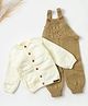 The Original Knit Full Sleeves Self Designed Sweater & Dungaree Set - Off White & Beige