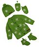 The Original Knit Full Sleeves Floral Embroidered Sweater With Cap Mittens & Socks Set - Green