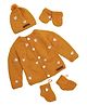 The Original Knit Full Sleeves Hearts Embroidered Sweater With Cap Mittens & Socks Set - Mustard