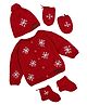 The Original Knit Full Sleeves Snow Flakes Embroidered Sweater With Cap Mittens & Socks Set - Dark Red