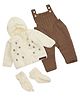 The Original Knit Knit Cable Knit Designed Dungaree With Full Sleeves Hooded Sweater & Socks Set - Cream & Brown