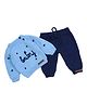 The Original Knit Full Sleeves Baby Text Embroidered Sweater Set - Sky & Dark Blue