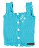 The Original Knit Sleeveless Flower Embroidered & Self Designed Vest - Blue