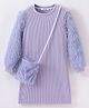 Mark & Mia Full Sleeves Solid Frock & Sling Bag with Fur Detailing - Lavender