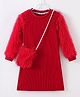 Mark & Mia Full Sleeves Solid Frock & Sling Bag with Fur Detailing - Red