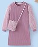 Mark & Mia Full Sleeves Solid Frock & Sling Bag with Fur Detailing - Rose Gold