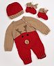 The Original Knit Knit Full Sleeves Reindeer Designed Romper With Cap Mittens & Socks Set - Red & Beige